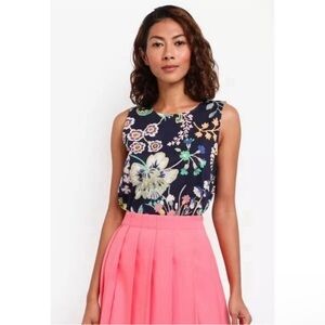 J. Crew Liberty Fabric‎ Navy Blue Multicolor Floral Sleeveless Top Sz 0